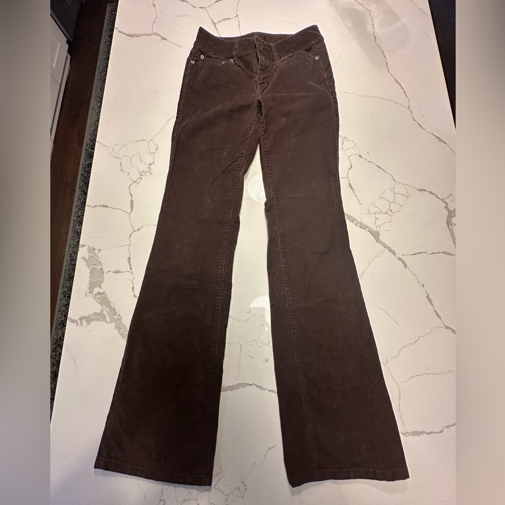 Corduroy pants. Chocolate brown. Flare leg. Size 6. Extra long